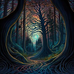 Mystic Forest: The Enchanting Artistry of Alex Gray - obrazy, fototapety, plakaty