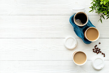 Obraz na płótnie Canvas Takeaway coffee cups in cup holder. Many type of coffee