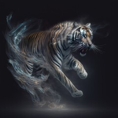 Fototapeta na wymiar Spectral Tiger Patronus: A Beautiful and Ethereal Creature with Transparent Caustic Effects