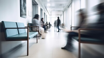 Busy waiting room corridor at hospital