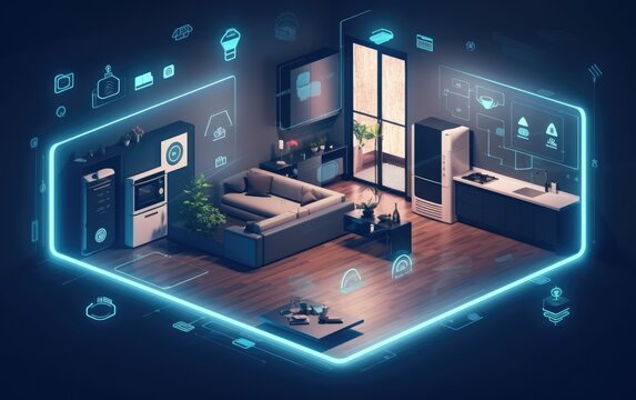 Smart home interface with augmented realty of iot object interior design, Generative AI