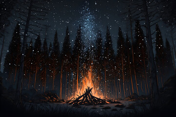 キャンプファイヤー イラスト  | Campfire Illustration Generative AI