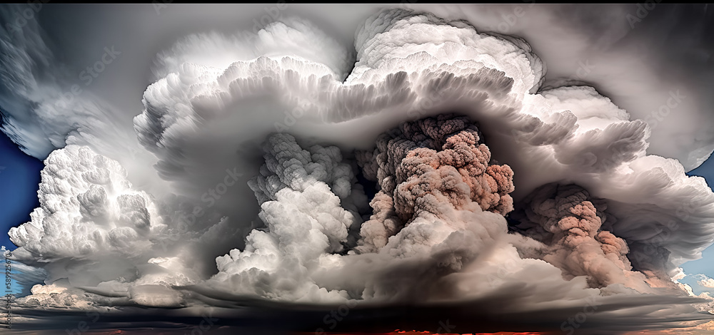 Poster a mysterious three-dimensional cloudscape resembling a swirling cyclone looms ominously over a lands