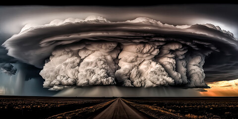 Mysterious, undulating grey clouds swirl around a turbulent sky, creating a captivating three-dimensional cloudscape. - Generative AI