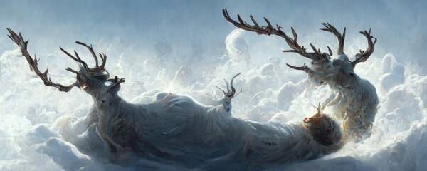 Soulful Reindeer: A Divine Transformation from Above - obrazy, fototapety, plakaty