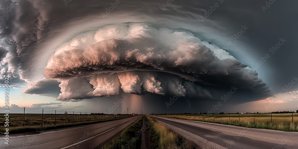 Poster an intricate three-dimensional cloudscape formed by a crisis of cyclones was created - generative ai