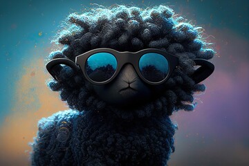 Adorable Black Sheep in Fashionable Sunglasses - obrazy, fototapety, plakaty