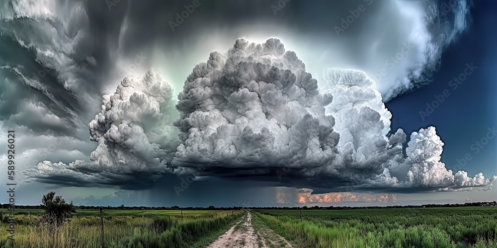 Poster an intricate three-dimensional cloudscape formed by a crisis of cyclones was created - generative ai