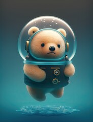 Cute little bear as underwater explorer