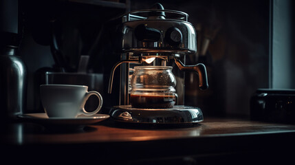 black coffee morning on coffee maker. generative ai
