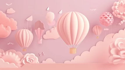 Rolgordijnen Luchtballon Pink air balloons background. Illustration AI Generative.