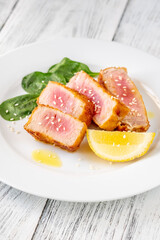 Sliced tuna steak