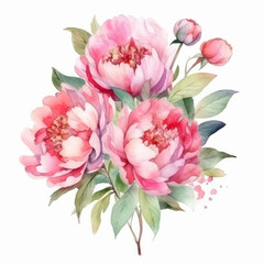 Elegant watercolor peony flower bouquet. Illustration AI Generative.