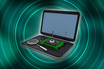 3d render Laptop computer with microchips