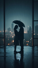 Couple in live under the rain. Illustration AI Generative.