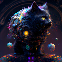 【AI画像】宇宙背景の光を浴びた猫