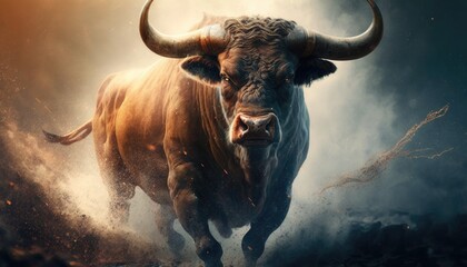 Fierce Taurus Bull Ready to Charge with Intense Anger - obrazy, fototapety, plakaty