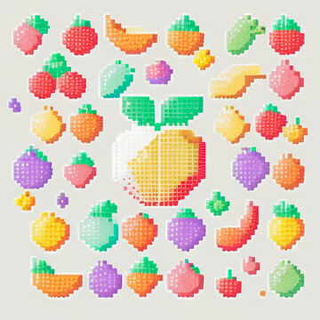 【AI画像】ドット絵果物を散りばめたの壁紙