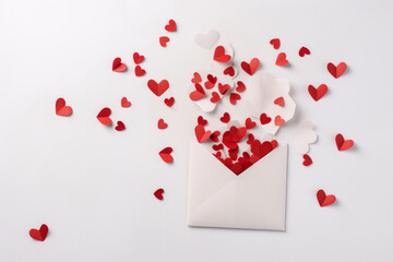White envelope with hearts. Illustration AI Generative.