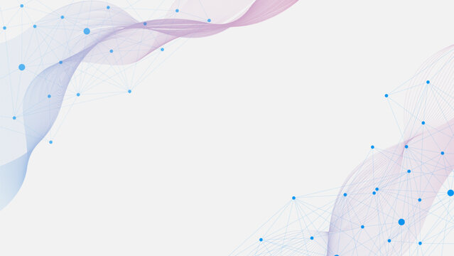 Abstract plexus with dots and lines connection and gradient wave flow background. Technology, digital data visualization, digital networking and communication design concept.
