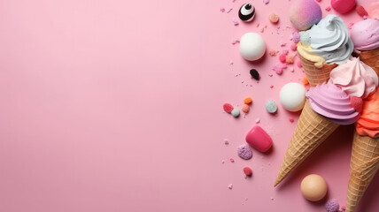 Vivid Ice cream background. Illustration AI Generative.