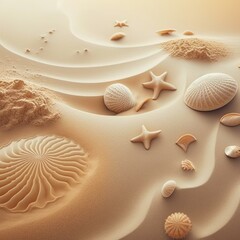 Fototapeta na wymiar Serene Seaside: A Calming Aesthetic of Shells and Sand