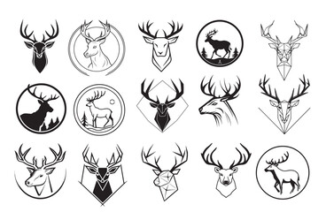 Set of logo elk sketch hand drawn in doodle style illustration