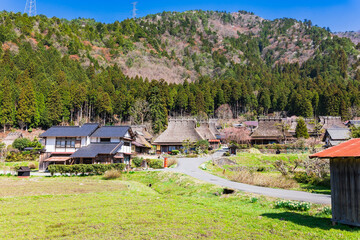 Naklejka premium 春の京都 美山かやぶきの里