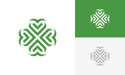 Green Clover with Heart shape logo design vector