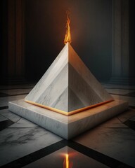 White Marble Pyramid with a Glowing Flame: A Mystical and Enchanting Sight
