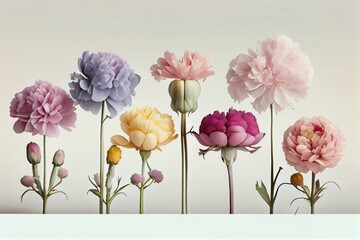 Row of Delicate Pastel Flowers: A Serene and Captivating Display of Nature's Beauty