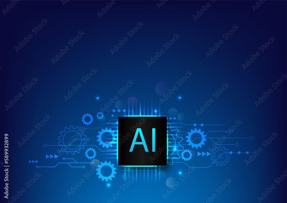 Poster ai chipset with circuit arrow and gear. chat with ai. gpt. artificial intelligence processing techno