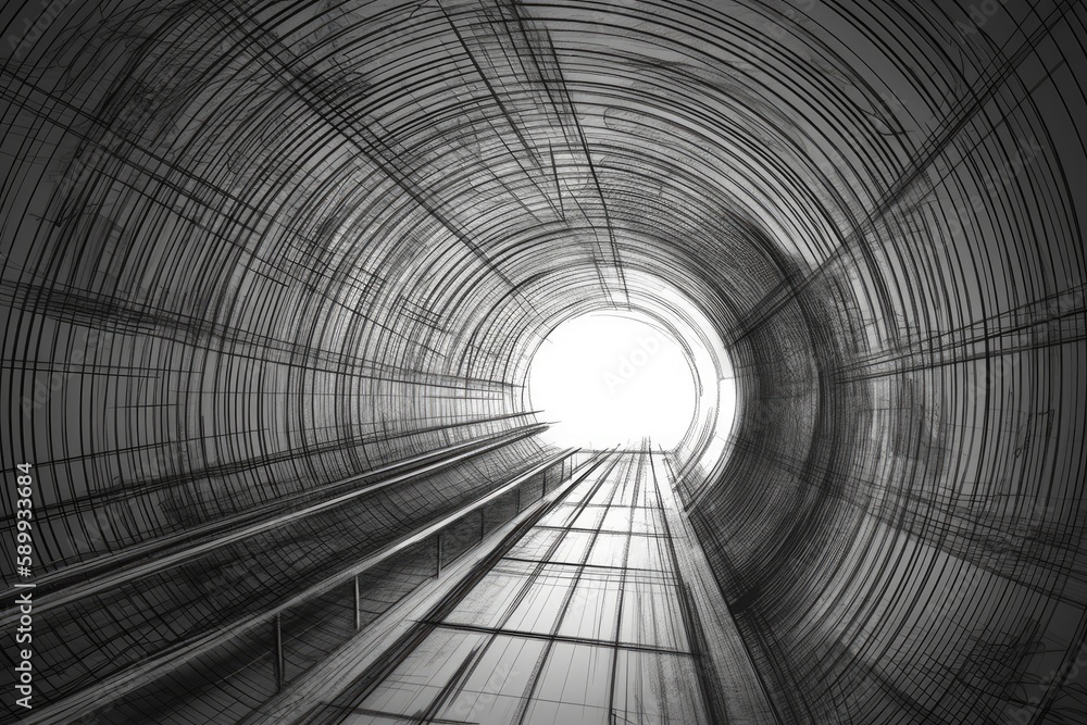 Poster monochrome tunnel with a vanishing point perspective. generative ai