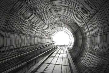 monochrome tunnel with a vanishing point perspective. Generative AI
