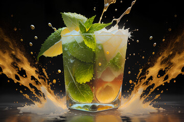 Fototapeta Cocktail mit Minze und Limette erstellt mit generativer AI obraz