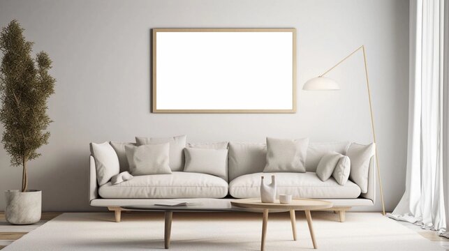 Mock up -Minimalistic Styled Living Room with White Picture Frame - Perfect for Mockups and Interior Design Projects