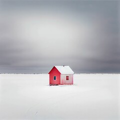 Red House Amidst Snowy Landscape: A Winter Wonderland Scene
