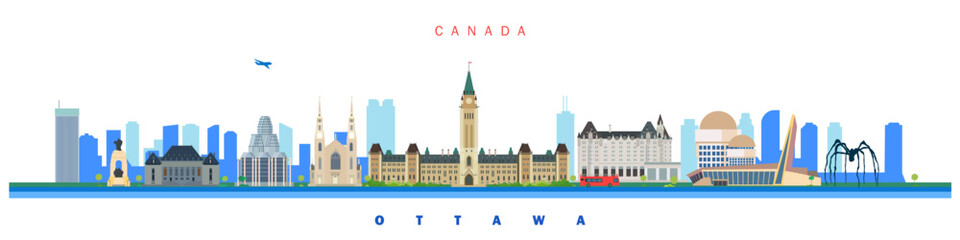 Ottawa city historical landmarks. Horizontal isolated vector illustration on the theme of Canada travel and tourism.  © tatoman