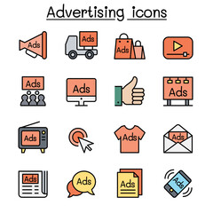 Advertisement color line icon set