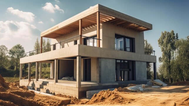 Realistic Photo of a Modern House Under Construction