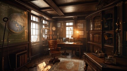 Steampunk Study Room with Industrial Flair - obrazy, fototapety, plakaty