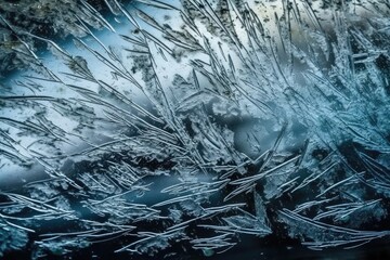 frosted window with intricate ice patterns. Generative AI