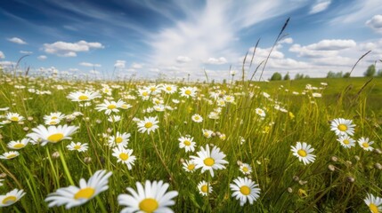 Spring Meadow: A Beautiful Landscape of Daisy Flowers