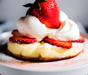 イチゴのパンケーキ、生クリーム