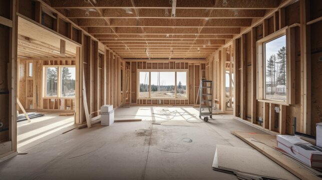 "Interior View of a New House Under Construction" (200 characters)