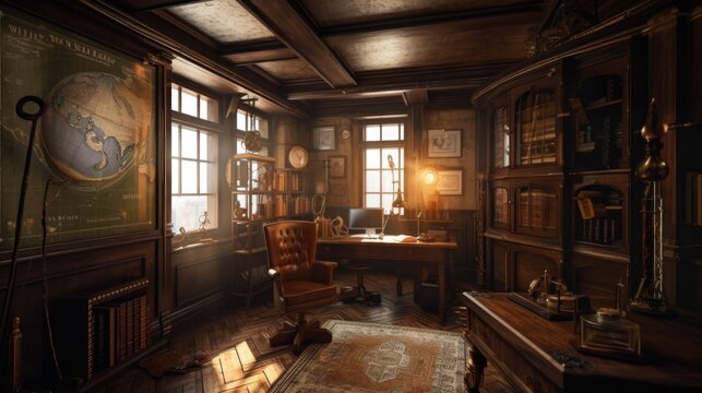 Steampunk Study Room with Industrial Flair