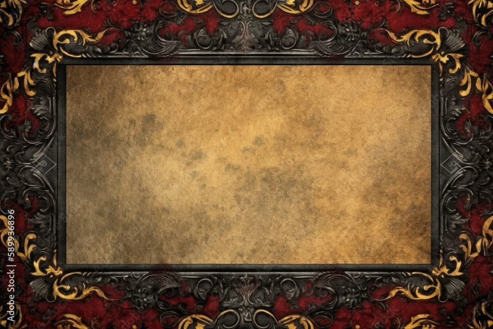 Poster decorative picture frame with a luxurious gold and red color scheme. generative ai