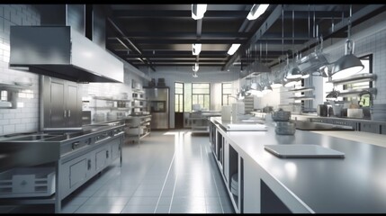 Naklejka na ściany i meble Industrial massive central kitchen. Generative AI