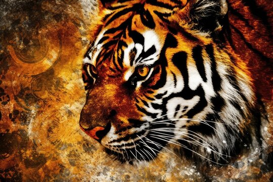 majestic tiger on a textured and grungy backdrop. Generative AI