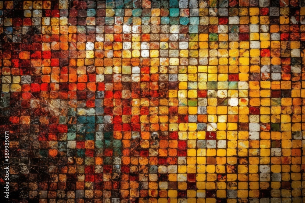 Poster vibrant and intricate mosaic design with a variety of colors and shapes. generative ai